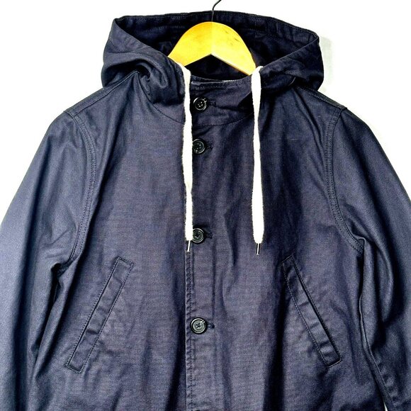 J Crew Womens Coat 09619 Hooded Canvas Basket Weave Royal Blue Small - Picture 3 of 13